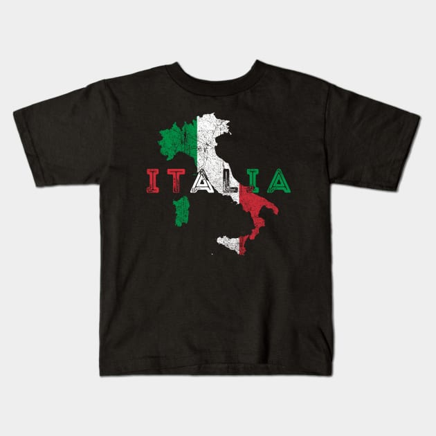 Italia Map and Italy Flag Souvenir Kids T-Shirt by Family Heritage Gifts